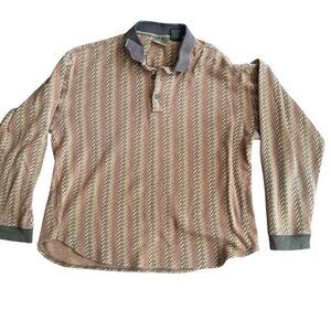A(X)Ist Mens Small Long-Sleeve Striped Polo Shirt Brown & Beige 100% Cotton